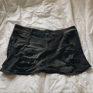 High Waisted Black Ripped Jean Skirt